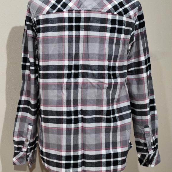 womens natural reflections pink white grey black plaid button long sleeve shirt - Picture 9 of 12
